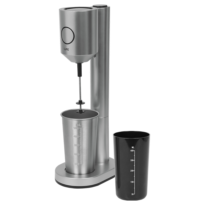 Φραπεδιέρα με 1 inox + 1 πλαστικό ποτήρι και πλήκτρο push, σε ασημί χρώμα, 100W. LiFE LA REINE Silver Matt Series