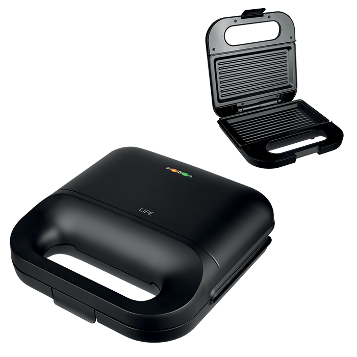 Τοστιέρα με αντικολλητικές grill πλάκες, 750W LiFE TOSTAKI Flat Black Series