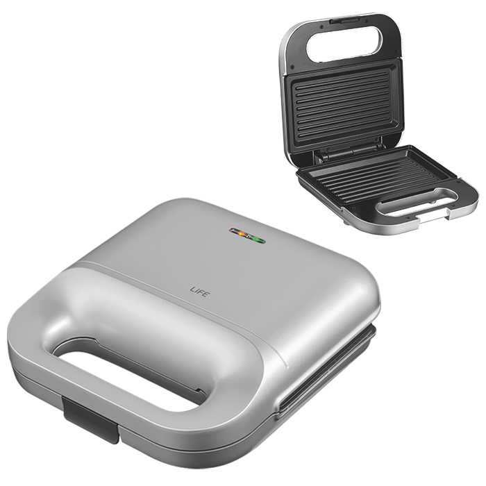 Τοστιέρα με αντικολλητικές grill πλάκες, 750W LiFE DELI Silver Matt Series