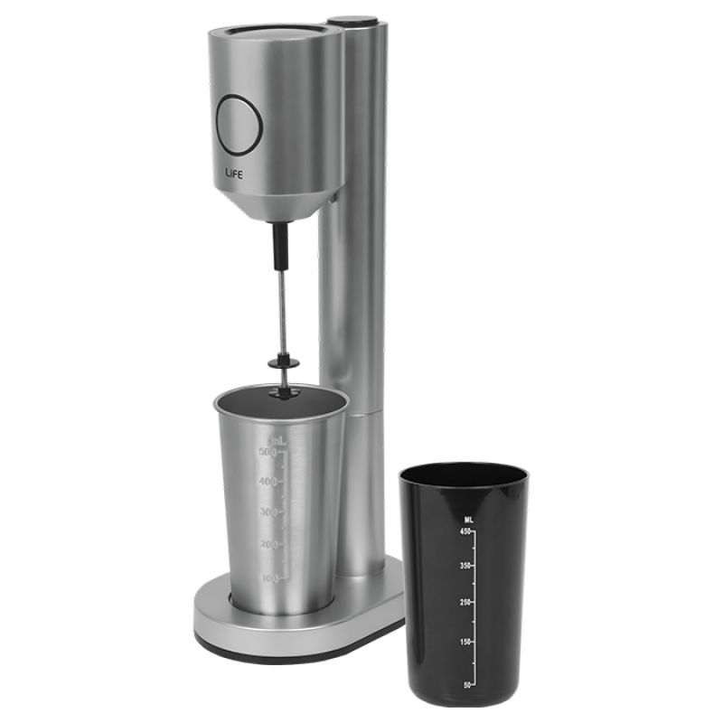 Φραπεδιέρα με 1 inox + 1 πλαστικό ποτήρι και πλήκτρο push, σε ασημί χρώμα, 100W. LiFE LA REINE Silver Matt Series