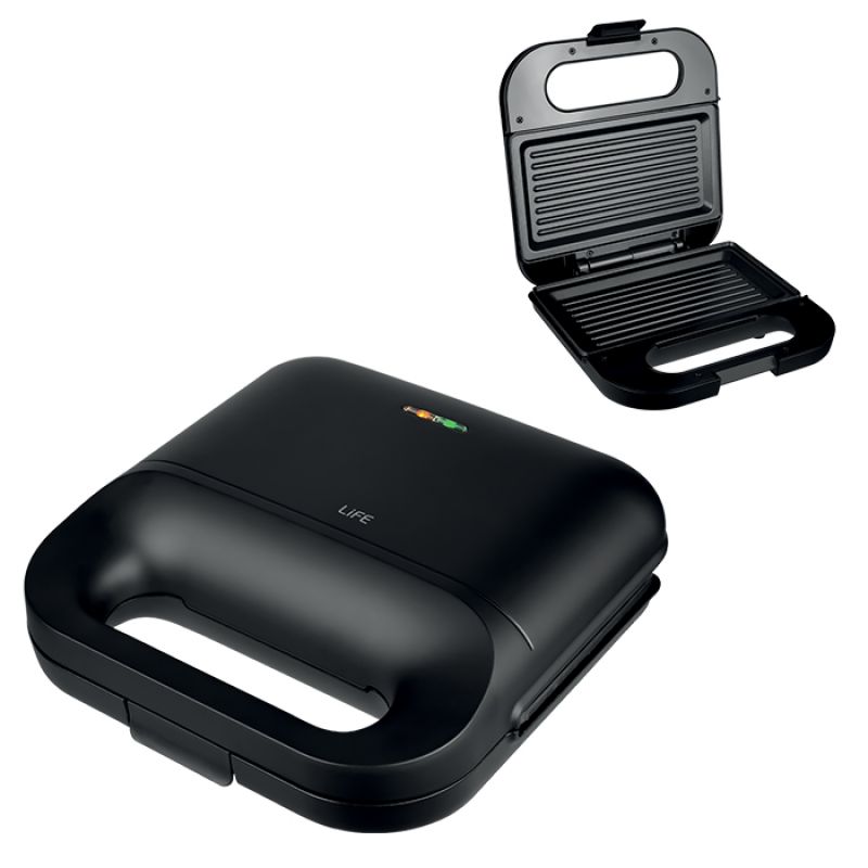 Τοστιέρα με αντικολλητικές grill πλάκες, 750W LiFE TOSTAKI Flat Black Series