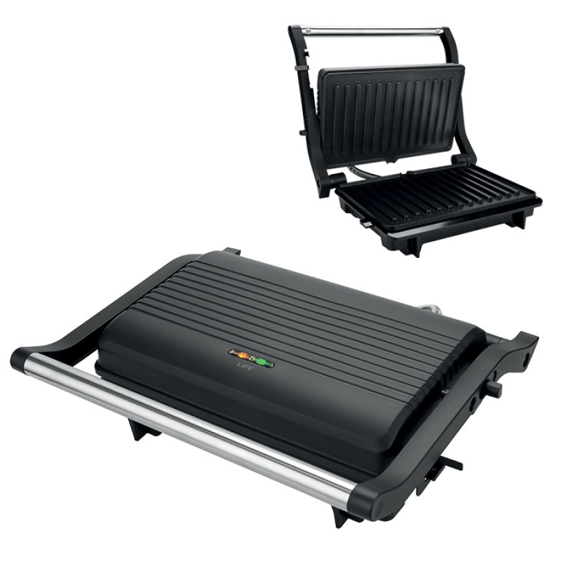 Τοστιέρα με αντικολλητικές grill πλάκες, 1000W LiFE PANINI Flat Black Series