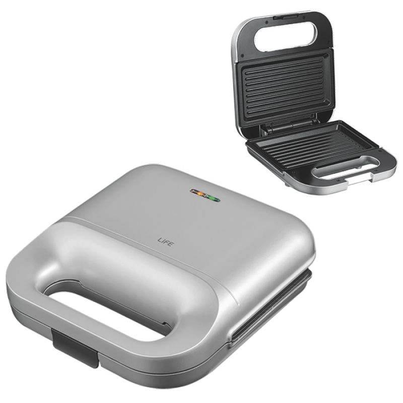 Τοστιέρα με αντικολλητικές grill πλάκες, 750W LiFE DELI Silver Matt Series