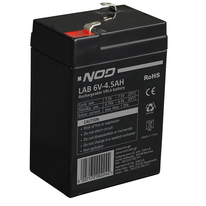 Μπαταρία μολύβδου 6V-4.5AH. NOD LAB 6V4.5AH