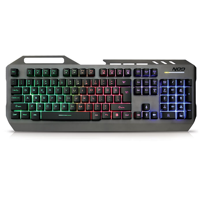 Ενσύρματο gaming πληκτρολόγιο, με RGB LED οπίσθιο φωτισμό, επιφάνεια από gun metal αλουμίνιο και ενσωματωμένη βάση στήριξης για το smartphone. NOD DEFENDER
