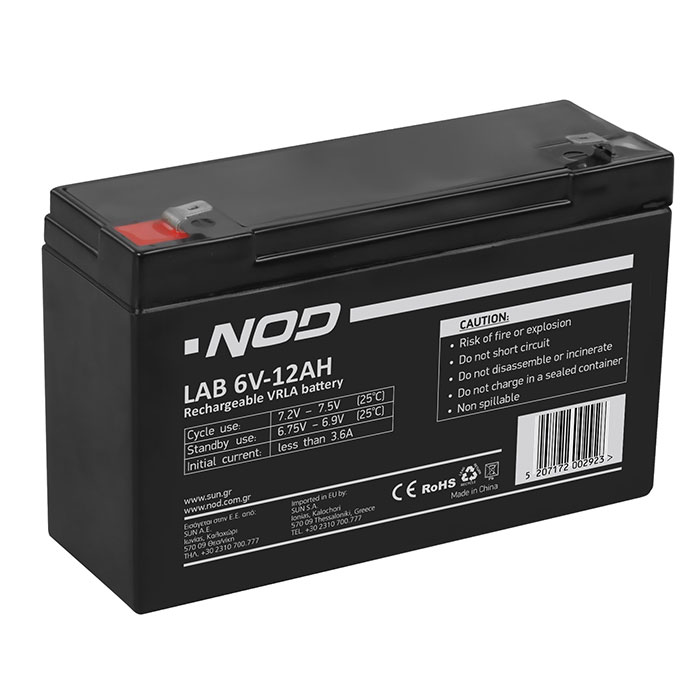 Μπαταρία μολύβδου 6V-12AH. NOD LAB 6V12AH