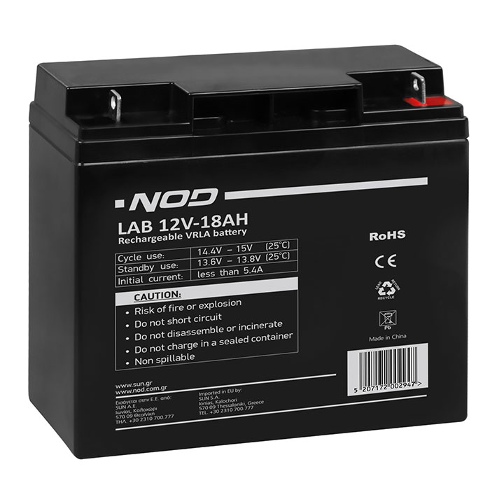 Μπαταρία μολύβδου 12V-18AH. NOD LAB 12V18AH