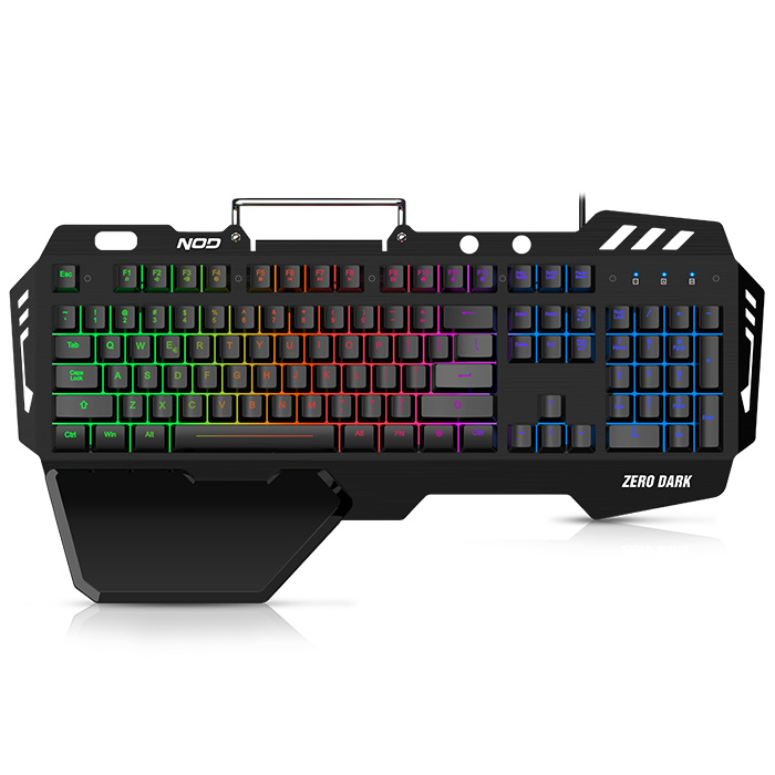 Ενσύρματο gaming πληκτρολόγιο με RGB LED οπίσθιο φωτισμό, μαύρη επιφάνεια από αλουμίνιο, μεγάλο palm rest και βάση στήριξης για το κινητό. NOD ZERO DARK