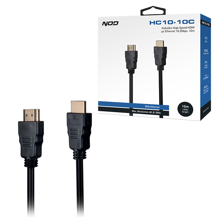 Καλώδιο High Speed HDMI με Ethernet 10.2Gbps, HDMI αρσ. - HDMI αρσ., 10m. NOD HC10-10C