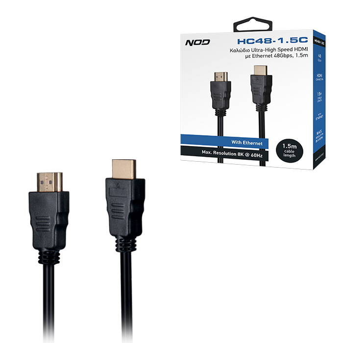 Καλώδιο Ultra-High Speed HDMI με Ethernet 48Gbps, HDMI αρσ. - HDMI αρσ., 1.5m. NOD HC48-1.5C