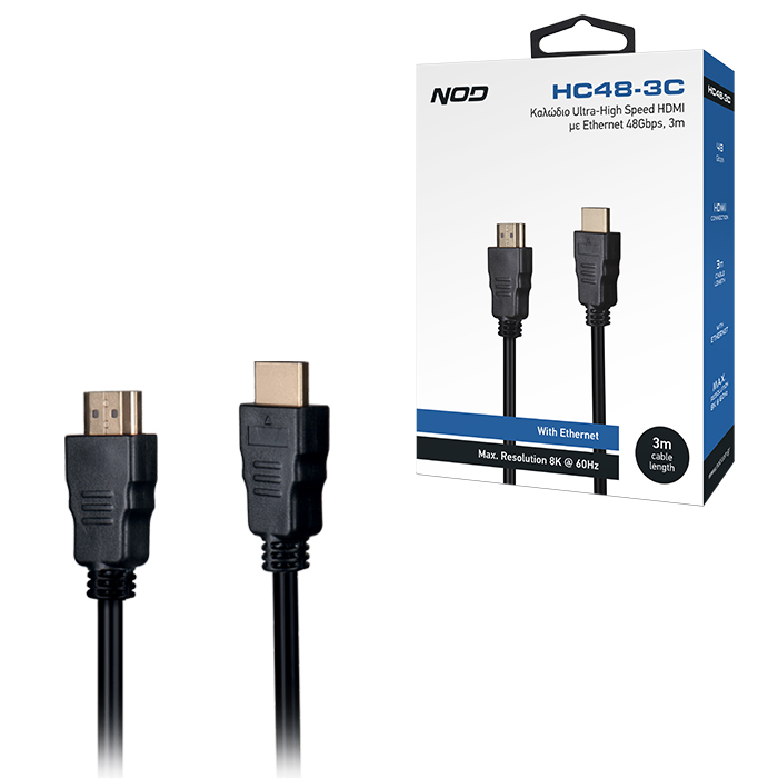 Καλώδιο Ultra-High Speed HDMI με Ethernet 48Gbps, HDMI αρσ. - HDMI αρσ. 3m. NOD HC48-3C