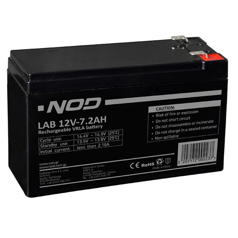 Μπαταρία μολύβδου 12V-7.2AH. NOD LAB 12V7.2AH