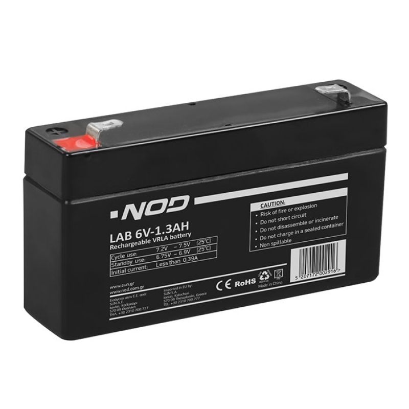 Μπαταρία μολύβδου 6V-1.3AH. NOD LAB 6V1.3AH