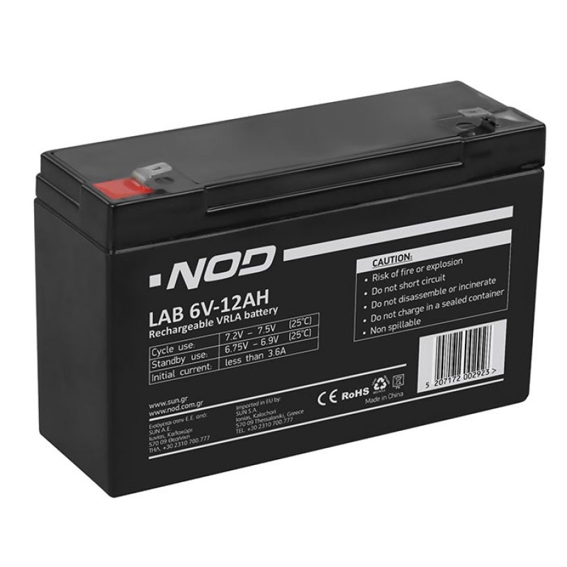 Μπαταρία μολύβδου 6V-12AH. NOD LAB 6V12AH