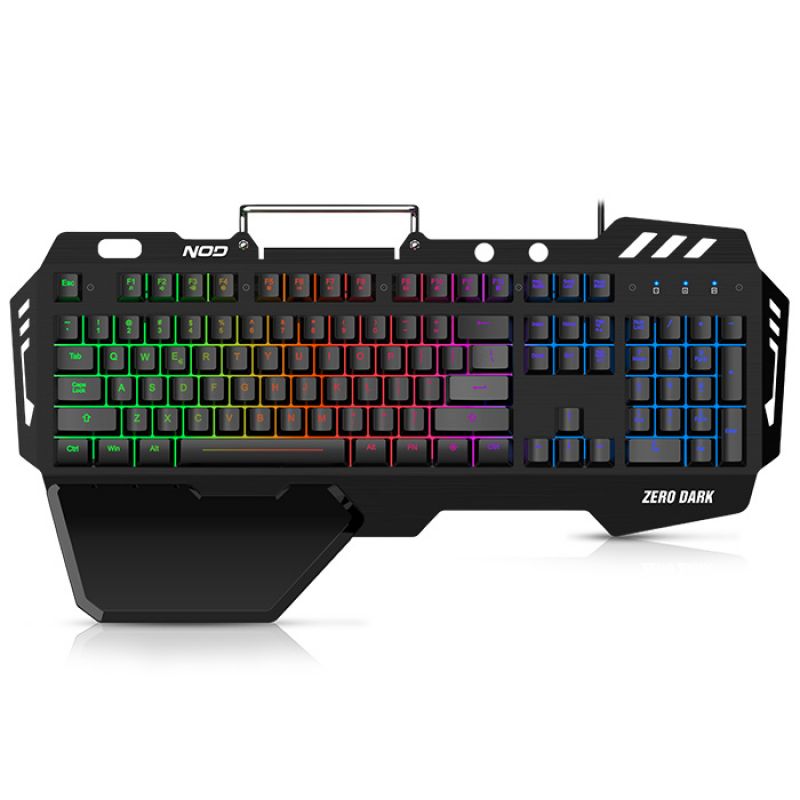 Ενσύρματο gaming πληκτρολόγιο με RGB LED οπίσθιο φωτισμό, μαύρη επιφάνεια από αλουμίνιο, μεγάλο palm rest και βάση στήριξης για το κινητό. NOD ZERO DARK