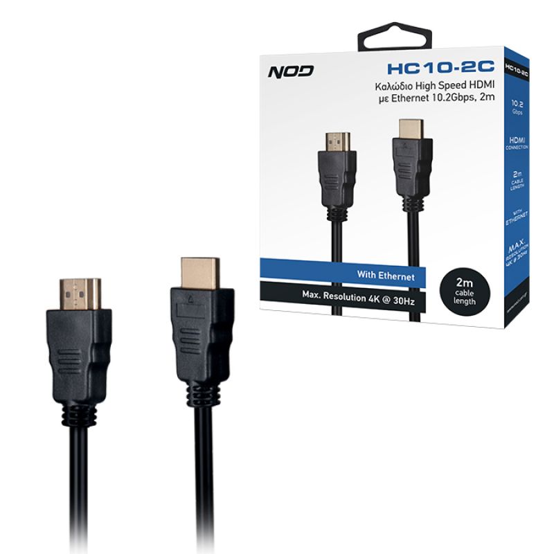 Καλώδιο High Speed HDMI με Ethernet 10.2Gbps, HDMI αρσ. - HDMI αρσ. 2m. NOD HC10-2C