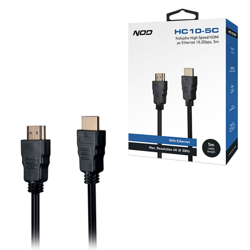 Καλώδιο High Speed HDMI με Ethernet 10.2Gbps, HDMI αρσ. - HDMI αρσ., 5m. NOD HC10-5C