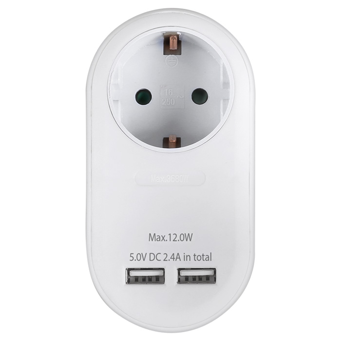 Ανταπτόρας με pass-through και 2 θύρες φόρτισης USB (2.4Α). SONORA PAW100-2USB24