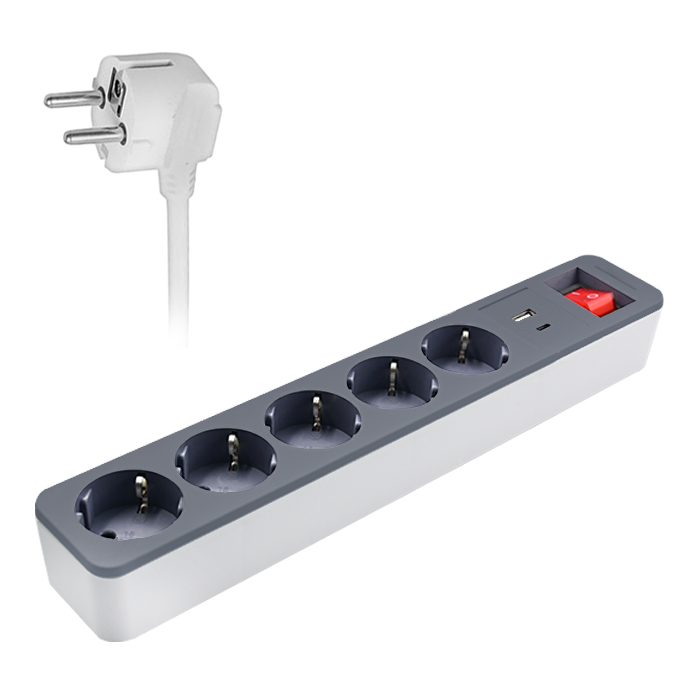 Πολύπριζο 5 θέσεων με διακόπτη ON/OFF και 2 θύρες USB (USB-C & USB-Α) SONORA PSW501AC