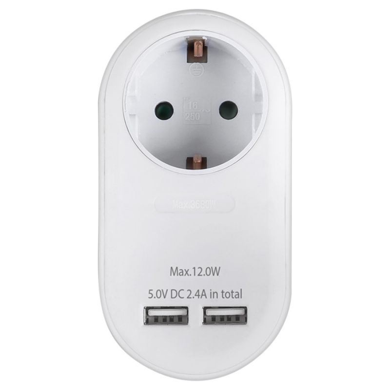 Ανταπτόρας με pass-through και 2 θύρες φόρτισης USB (2.4Α). SONORA PAW100-2USB24
