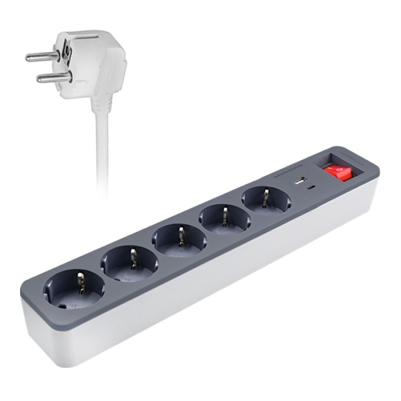 Πολύπριζο 5 θέσεων με διακόπτη ON/OFF και 2 θύρες USB (USB-C & USB-Α) SONORA PSW501AC
