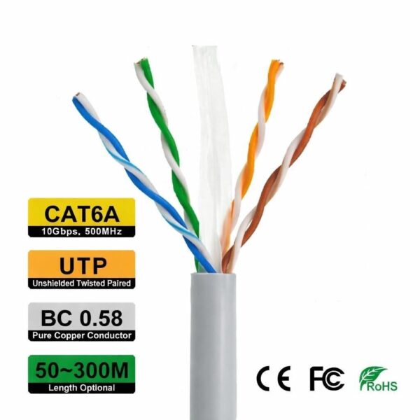 CAT6A-CU100 ΚΟΥΛΟΥΡΑ U/UTP CAT6A Καθαρός χαλκός 100m (Γκρι ανοιχτό), σε ξύλινο στροφείο