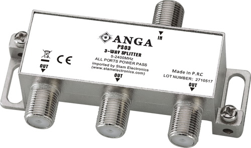PS03 Splitter 3 Εξόδων TV/SAT 5-2400MHz Με διέλευση τάσης