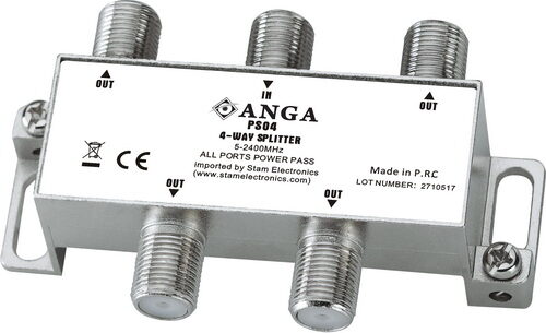 PS04 Splitter 4 Εξόδων TV/SAT 5-2400MHz Με διέλευση τάσης
