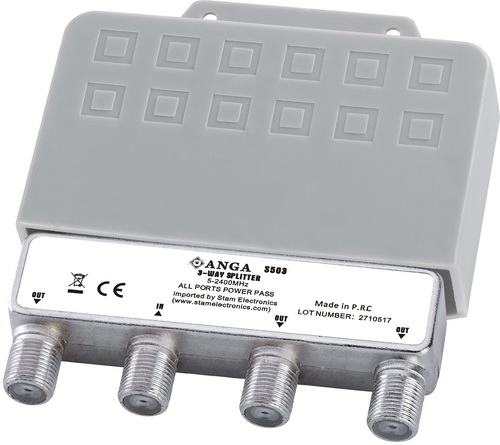 S503 Splitter 3 Εξόδων ιστού TV/SAT 5- 2400MHz Με διέλευση τάσης με αδιάβροχη θήκη