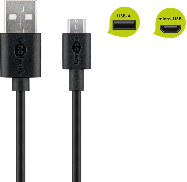 Goobay καλώδιο 1μ.,  USB 2.0 (Α) σε micro-USB (B) Φόρτισης & Συγχρονισμού, μαύρο, για Smartphones και Tablets