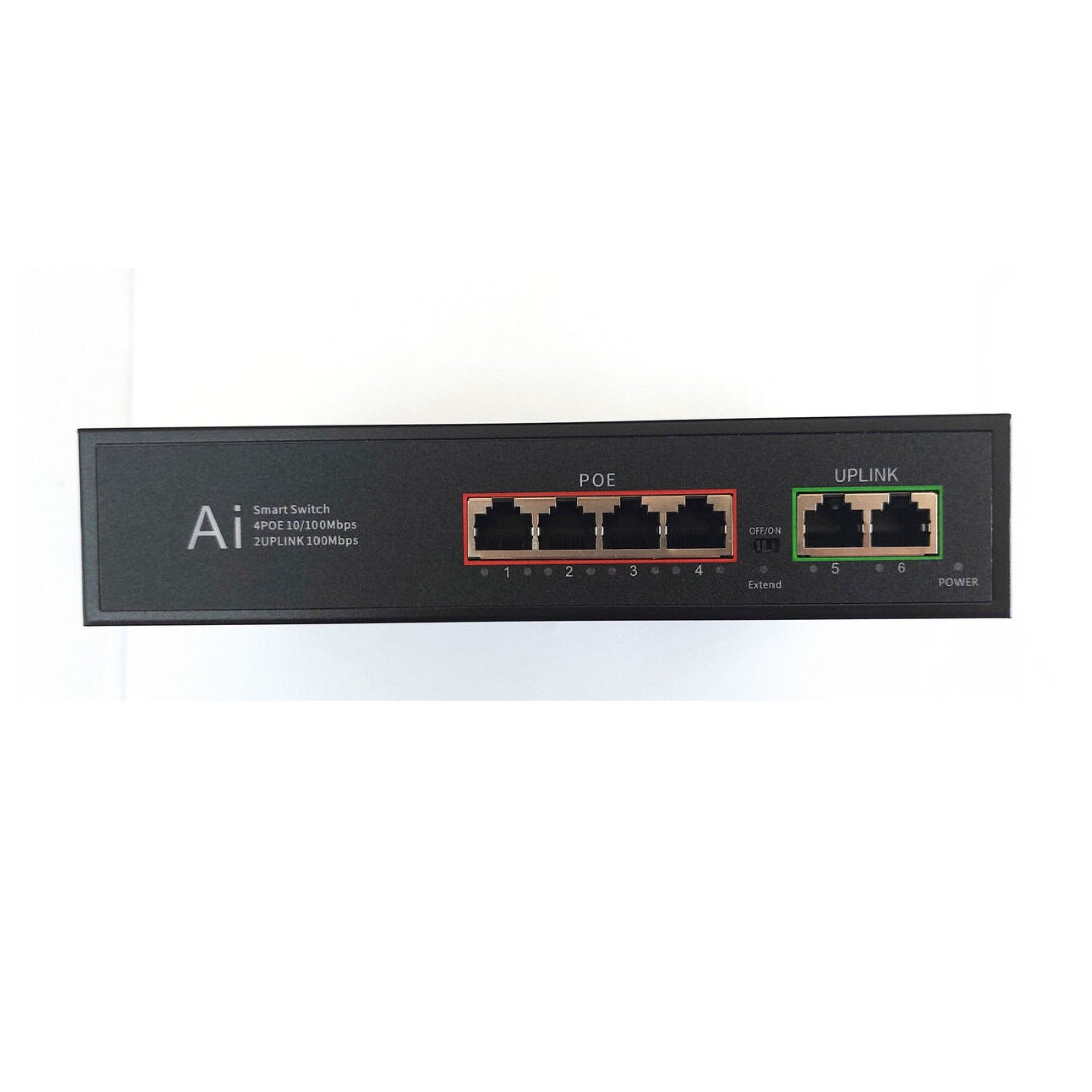 POE Switch(4+2 Built-in) PS-E5042B, 4 Port 10/100M, 1. POE Port: 4*10/100Mbps; Uplink Port: 2*10/100Mbps; 2. Built in DC52V 1.15A 65W Power