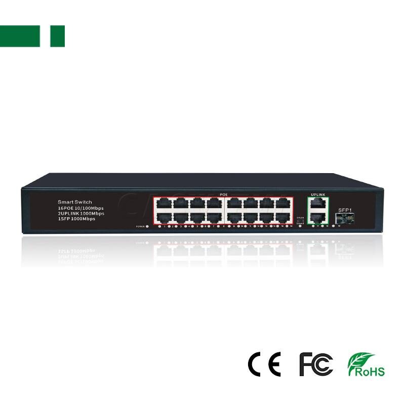 CPE-6162BE 16 Port POE Switch(16+2 Built-in),16*10/100Mbps PoE ports,2*10/100/1000Mbps uplink port,1*10/100/1000Mbps SFP port