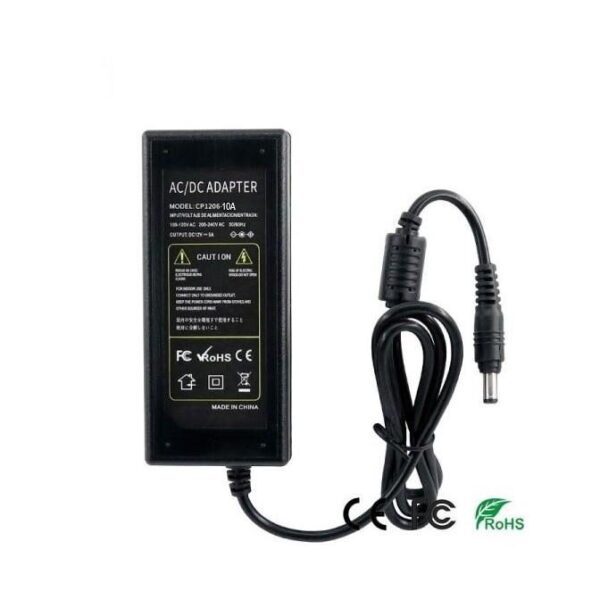CP1206-10A 12V/10A/120W Ενισχυμένο σταθεροποιημένο τροφοδοτικό, εμπεριέχεται διακλαδωτής καλ. 1/8, με βύσμα 5,5mm/2,5mm + καλώδιο τροφοδοσίας AC