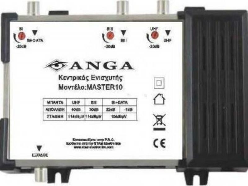 Master 10 Κεντρικός Ενισχυτής με εισόδους BI+DATA-BIII-UHF Ενίσχυση 40dB/116dBμV 5G LTE Συμβατός με επίγεια ψηφιακή