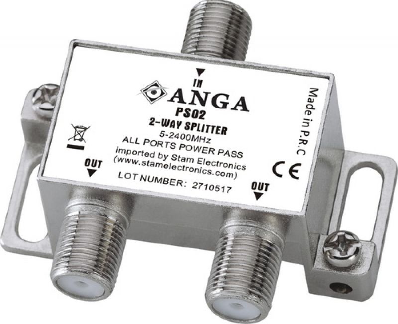 PS02 Splitter 2 Εξόδων TV/SAT 5-2400MHz Με διέλευση τάσης