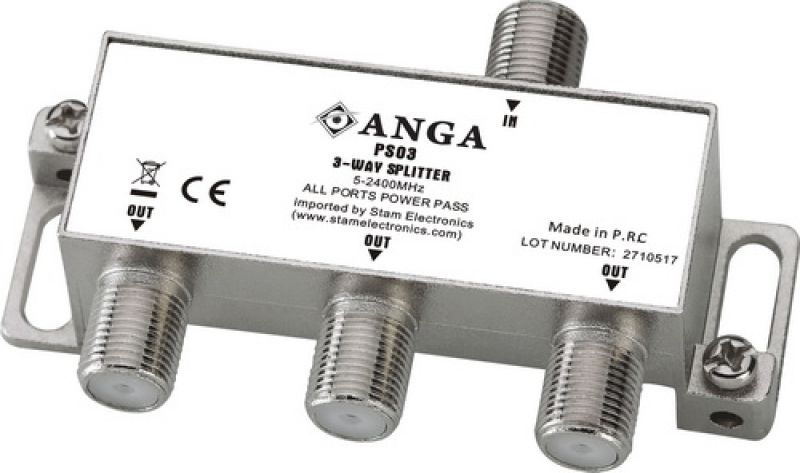 PS03 Splitter 3 Εξόδων TV/SAT 5-2400MHz Με διέλευση τάσης