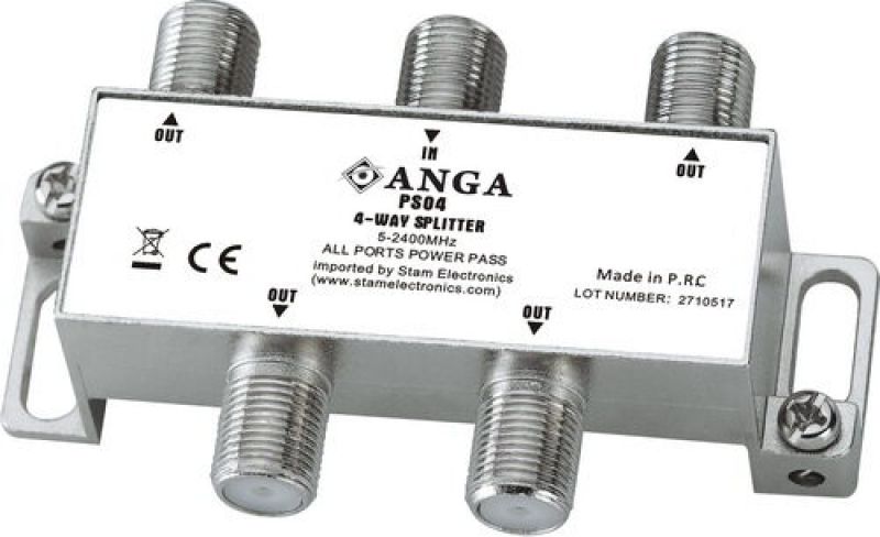 PS04 Splitter 4 Εξόδων TV/SAT 5-2400MHz Με διέλευση τάσης