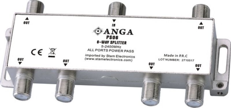 PS06 Splitter 6 Εξόδων TV/SAT 5-2400MHz Με διέλευση τάσης
