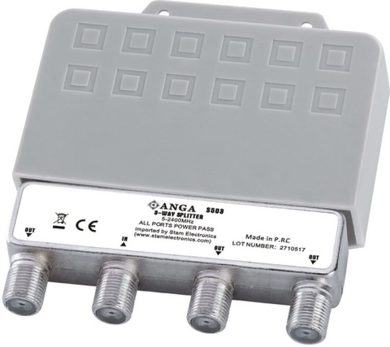 S503 Splitter 3 Εξόδων ιστού TV/SAT 5- 2400MHz Με διέλευση τάσης με αδιάβροχη θήκη