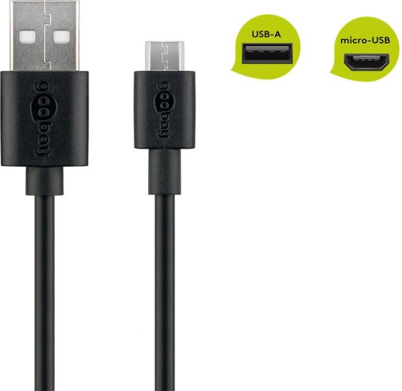 Goobay καλώδιο 1μ.,  USB 2.0 (Α) σε micro-USB (B) Φόρτισης &amp; Συγχρονισμού, μαύρο, για Smartphones και Tablets