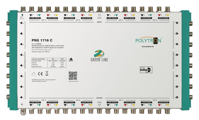 PSG 1716 C Επεκτεινόμενος Πολυδιακόπτης 17/16 PASSIVE(4 Δορυφόροι+ Επίγεια-16 Εξόδους) POLYTRON