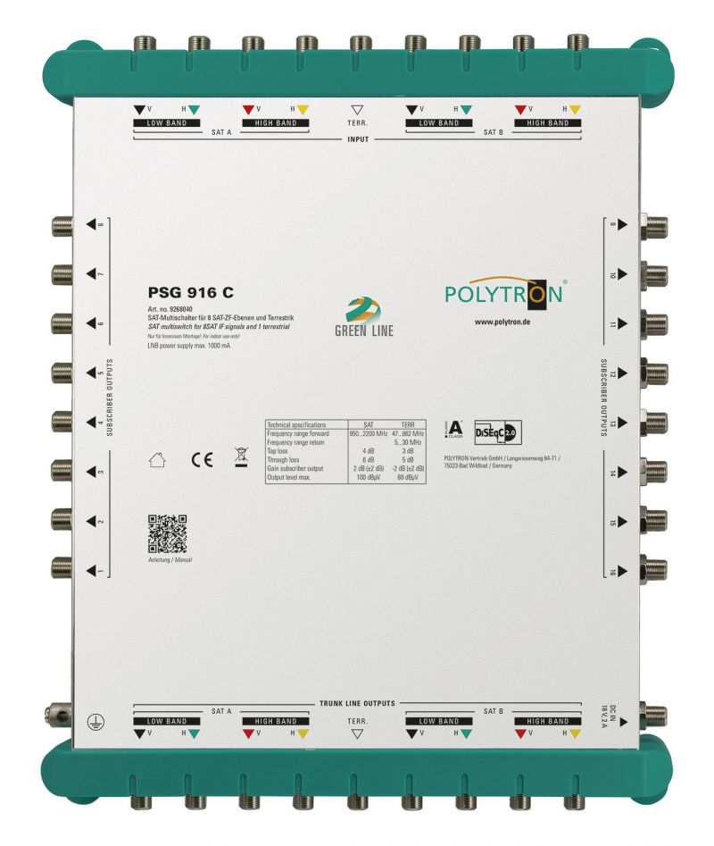 PSG 916 C Επεκτεινόμενος Πολυδιακόπτης 9/16 ACTIVE(2 Δορυφόροι+ Επίγεια-16 Εξόδους) POLYTRON