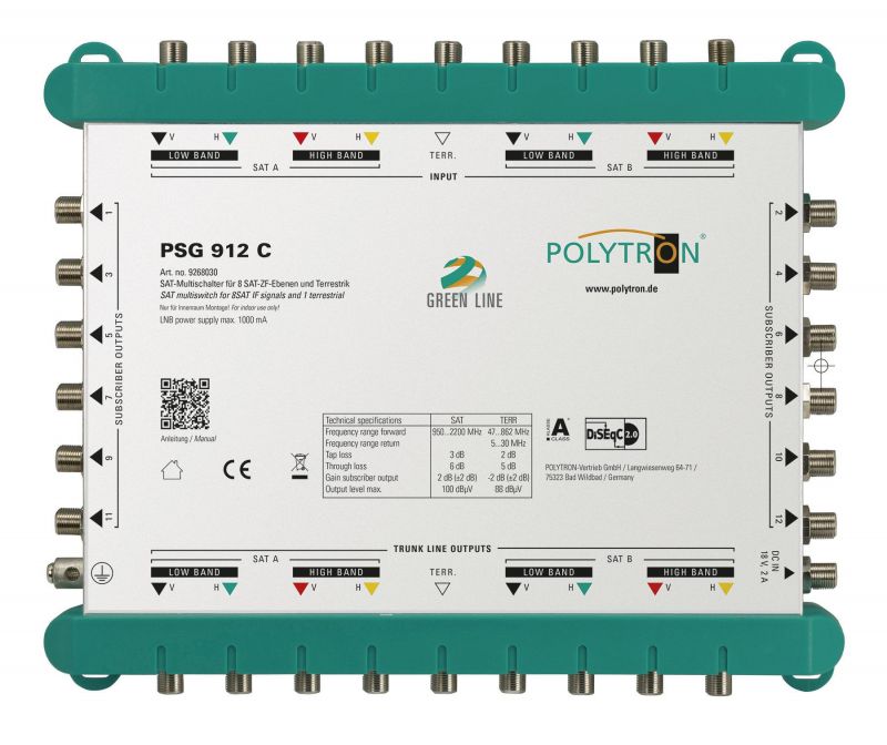 PSG 912 C Επεκτεινόμενος Πολυδιακόπτης 9/12 ACTIVE(2 Δορυφόροι+ Επίγεια-12 Εξόδους) POLYTRON