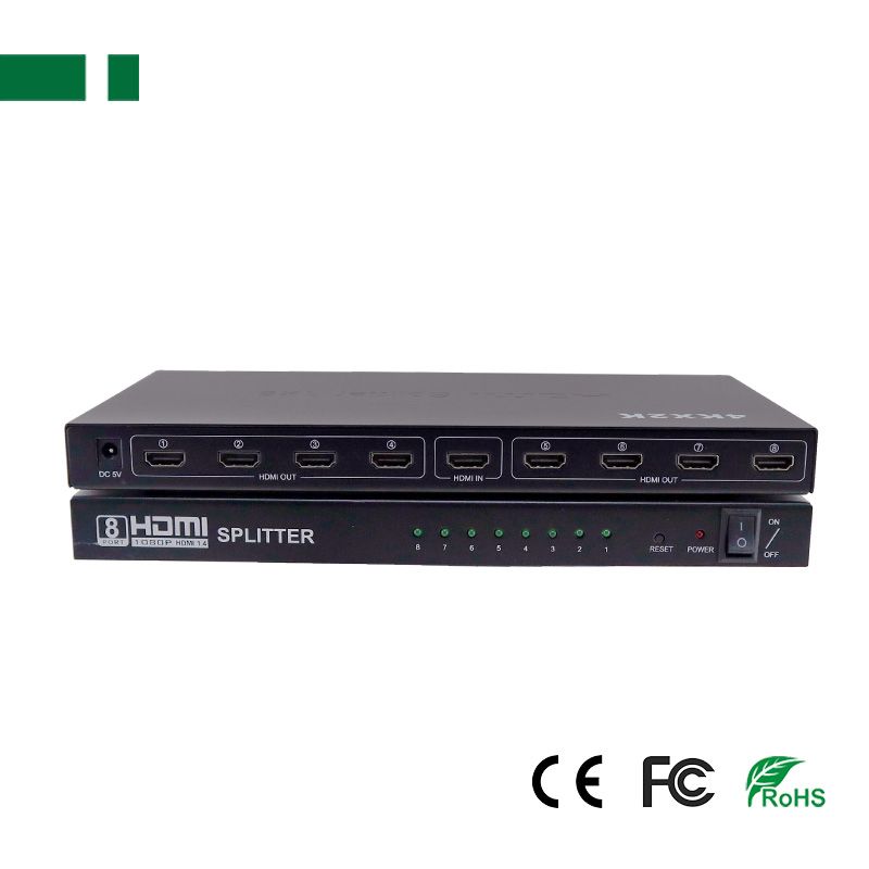 PS1008-4K HDMI Splitter ,1 Εισόδου - 8 Εξόδων 3D, 1080p@60HZ,1,4A.