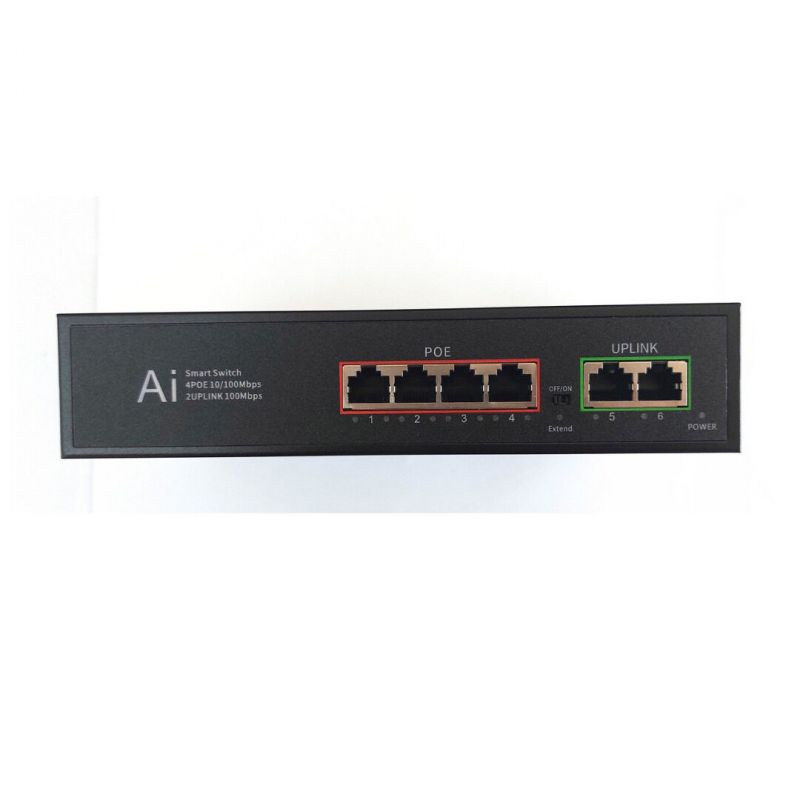 POE Switch(4+2 Built-in) PS-E5042B, 4 Port 10/100M, 1. POE Port: 4*10/100Mbps; Uplink Port: 2*10/100Mbps; 2. Built in DC52V 1.15A 65W Power