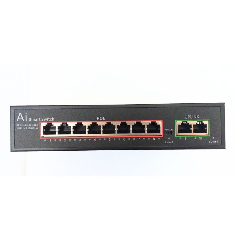PS-E5082B POE Switch(8+2 Built-in) 8 Port 10/100M 1 POE Port: 8*10/100Mbps Uplink Port: 2*10/100Mbps 2 Built in DC52V 2.3A 120W Power Bandwidth:2G