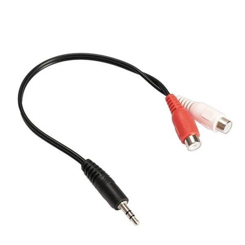 καλώδιο 3,5mm σε 2 RCA θηλυκό, 15cm μήκος, Μαύρο