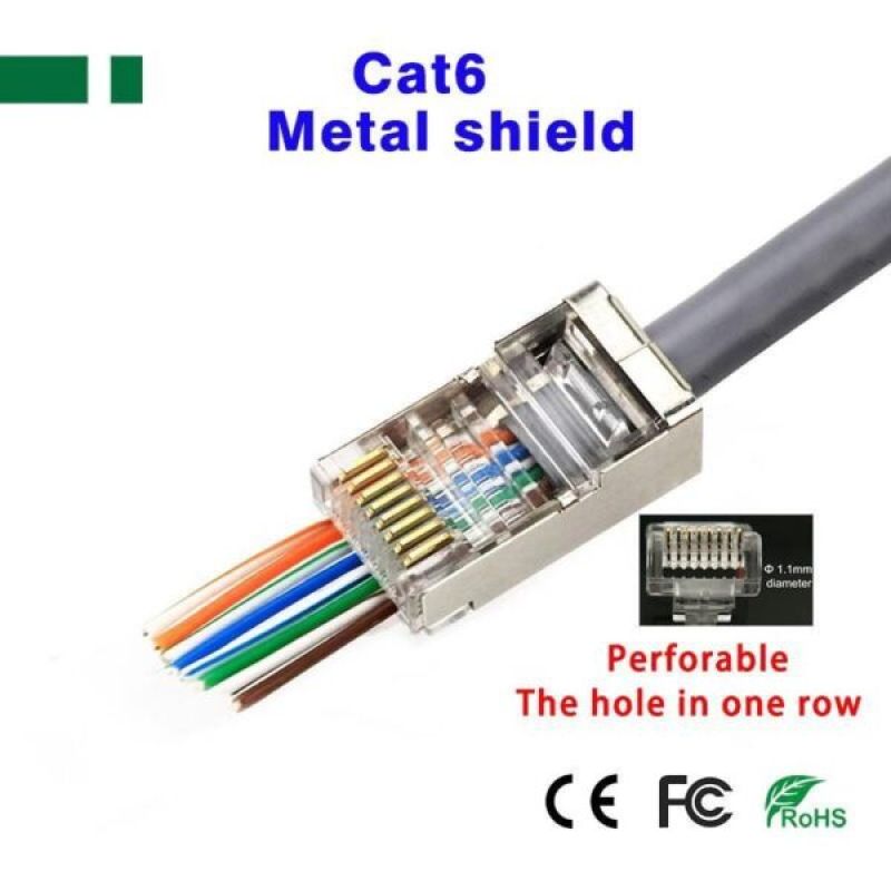 PS-JPM6 RJ45 8P8C Διάτρητο φυσάκι για FTP CAT6 καλώδιο, μεταλλικό επίχρυσο